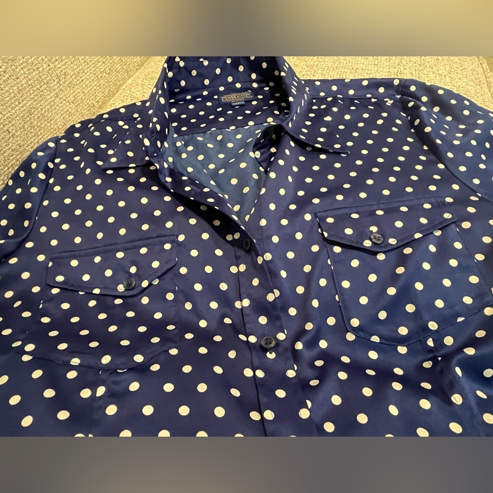 Pendleton Blue Polka Dot Button Down Shirt- Size … - image 2